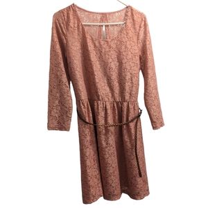 Cloud & Sky Pink Lace Dress with Braided Brown Belt XL